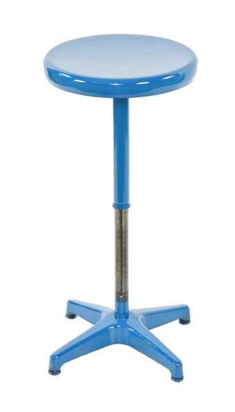 uniform blue enameled adjustable height industrial stationary factory stool with four-legged cast iron base