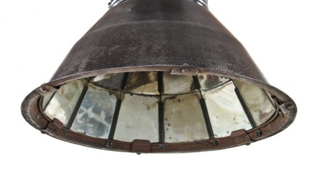 rare original early 20th century antique american industrial oversized early electric incandescent rolled iron factory pendant light with intact sectional silver-plated mirror reflectors