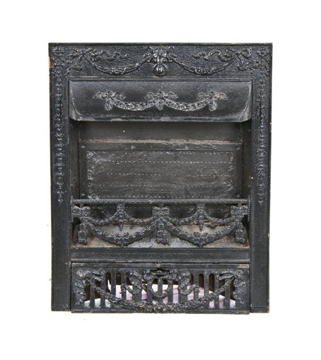 c. 1890-1900 antique american victorian era black enameled ornamental cast iron residential gas burner fireplace grate