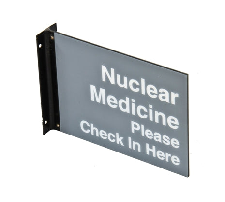 unique american medical flush mount double-sided "nuclear medicine" hospital research laboratory flange informational sign
