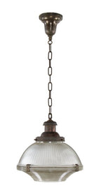 original c. 1918-22 american industrial model "2110-v.f." self-contained reflector-refractor holophane prismatic glass pendant light