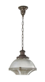 single all original hard to find and highly desirable american depression era ice cream parlor interior two-part art deco prismatic glass or holophane pendant light fixture