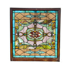impressive early 20th century late american victorian era leaded art glass interior residential staircase landing window with original sash frame
