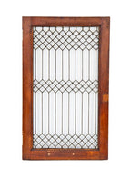 early 20th century antique american leaded glass "picket fence" interior residential cabinet door or window with varnished oak wood frame