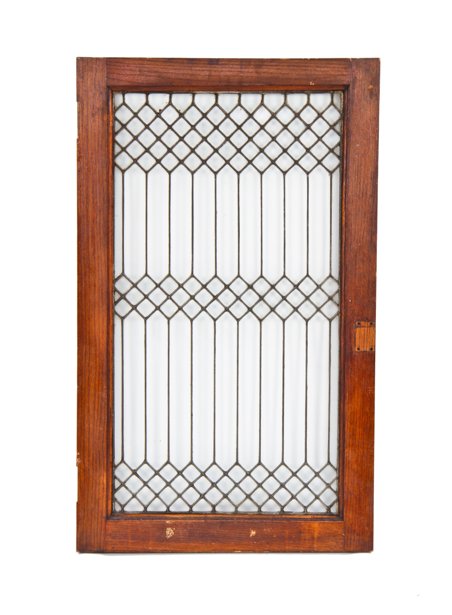 early 20th century antique american leaded glass "picket fence" interior residential cabinet door or window with varnished oak wood frame