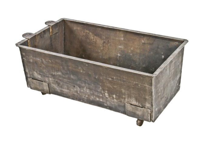 c. 1920's vintage american industrial heavy gauge folded and pressed steel low-lying mobile factory cart with intact casters