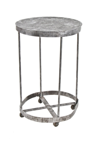unusual c. 1940's vintage industrial custom-built heavy gauge welded joint plate steel circular mobile sign factory work station