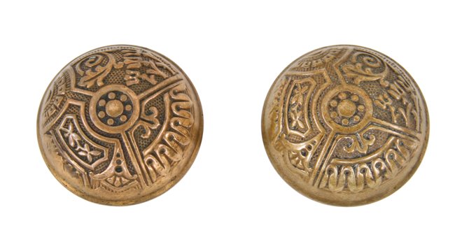 two matching original late 1880's antique american eastlake style dome-shaped interior residential passage size doorknobs