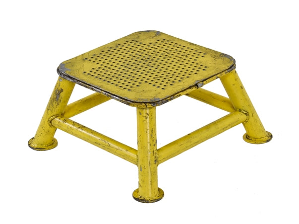 unusual brightly colored yellow enameled reinforced all-welded tubular steel stationary four-legged circus elephant step stool