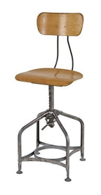 fully refinished c. 1930's vintage american industrial adjustable height toledo stool with spacious saddle seat and strong supportive original backrest