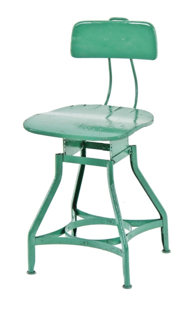 late 1920's american industrial stationary green enameled "uhl art steel" adjustable height factory office typist chair