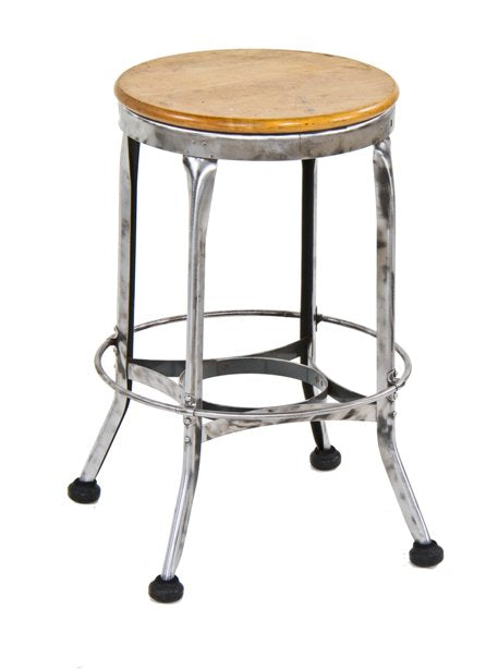 refinished four-legged vintage industrial american "toledo" stationary stool with intact heel ring and hardened rubber "shoes"