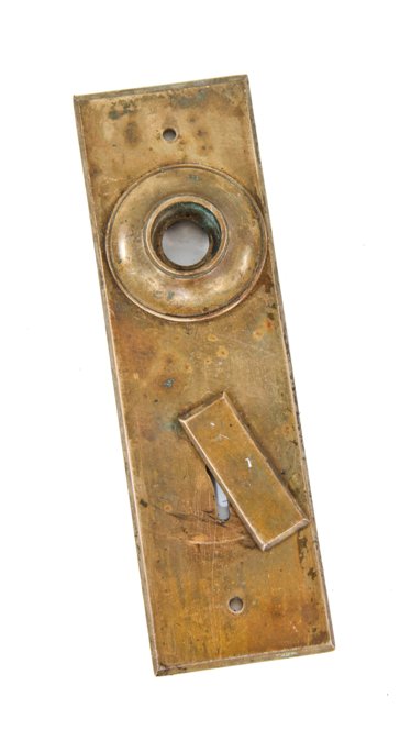 original late 19th century american ornamental cast brass residential entrance door escutcheon with swinging keycover