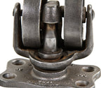 lot of four matching late 1920's american antique industrial oversized heavily reinforced cast iron "roll-ezy chief" factory mobile cart double caster wheel trucks