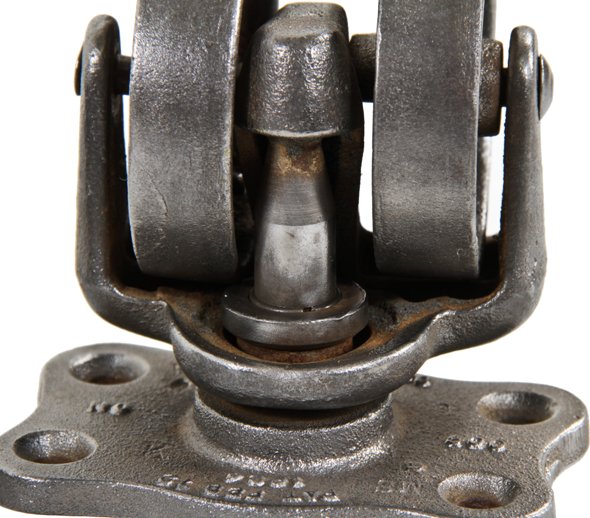 matching lot of original late 1920's american industrial reinforced brushed iron factory cart double wheel swivel casters