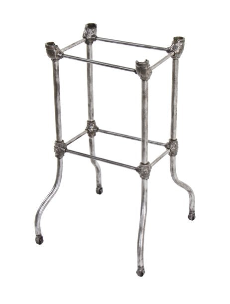 unusual early 20th century american industrial refinished mobile factory office adding machine table base with ornamental cast iron pipe fittings