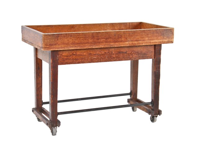 original and intact c. 1940's vintage industrial united states postal service processing facility hardwood mobile mail cart