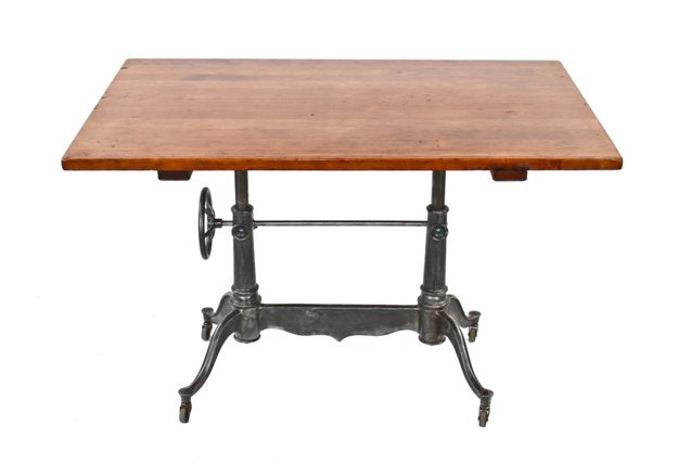 increasingly hard to find early 20th century american industrial "columbian" crank-operated dietzgen drafting table with original spacious drawing board