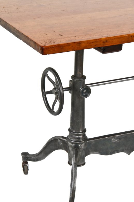 increasingly hard to find early 20th century american industrial "columbian" crank-operated dietzgen drafting table with original spacious drawing board