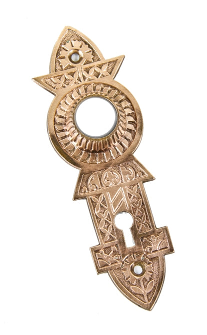 c. 1880's antique american eastlake style ornamental cast bronze interior residential passage door backplate or escutcheon