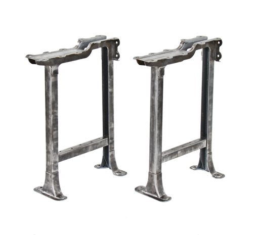 matching set of vintage american industrial curtiss-wright assembly plant heavy gauge pressed steel table legs with brushed metal finish