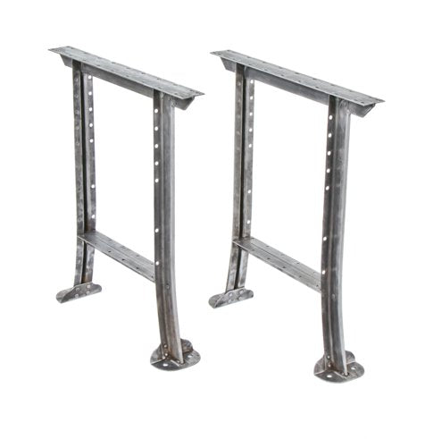 two matching c. 1940's vintage american made industrial channel shape heavy gauge refinished steel table or workbench bases