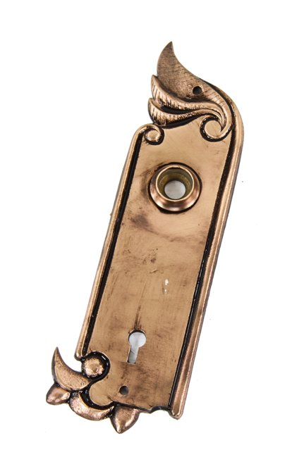 original early 20th century american art nouveau style interior residential cast bronze passage door backplate with bronze enameled inlay