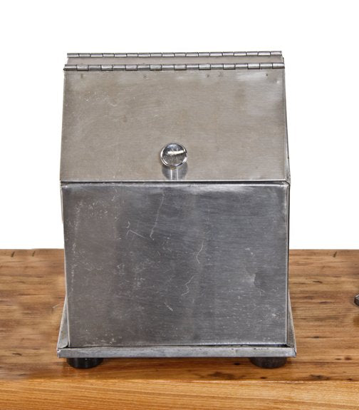 american medical pyramidal-shaped stainless steel double-sided countertop waste receptacle or storage bin with weighted base