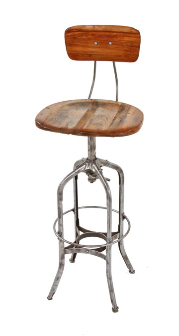 early "uhl art steel" american made industrial clement uhl patented clutch type adjustable height stool with original hard to find oversized seat