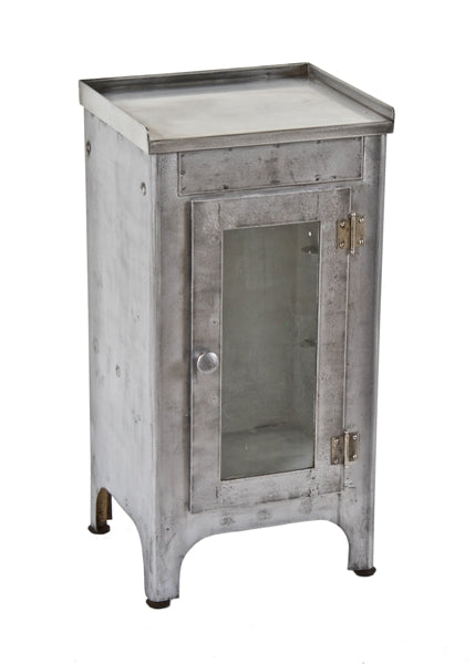 original c. 1920's vintage american medical compact cold-rolled steel "sterilizer" hospital examination room cabinet with removable interior glass shelves