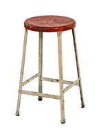 all-riveted c. 1930's vintage american industrial four-legged angled iron factory machinist stool with nicely worn and weathered paint finish