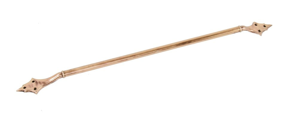 long and narrow c. 1920's tubular cast bronze commercial bank building exterior store door pull with uniform brushed metal finish