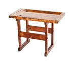 original c. 1915 american industrial "no. 9" christiansen solid maple wood stationary workbench with recessed tool tray compartment