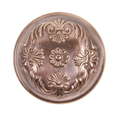 c. 1900's antique american ornamental wrought brass "vinca" pattern banded rim doorknob with embossed floral motifs