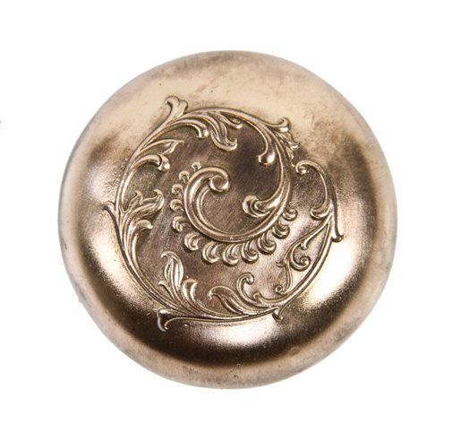 early 20th century american antique ornamental wrought brass interior residential doorknob with floriated swirl motif