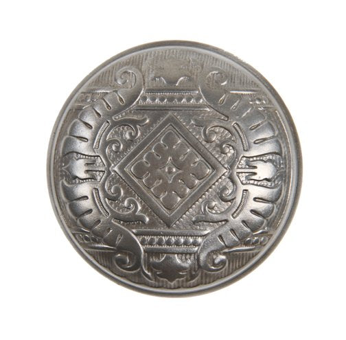 original early 20th century american interior residential "canton" pattern wrought ornamental steel doorknob with banded rim