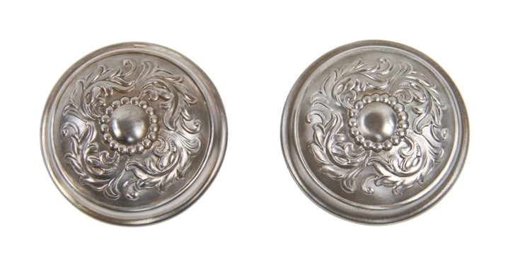 pair of heavily ornamented early 20th century antique american wrought steel interior residential passage size doorknobs