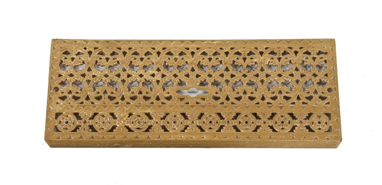 late 19th century american antique victorian era ornamental cast iron fireplace gas insert replacement grille with metallic gold enameled finish