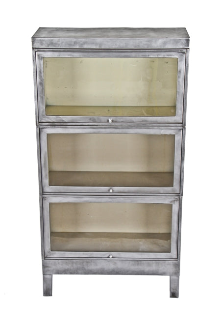 late 1940's refinished american vintage american industrial "detroit arsenal" interior office three-tier metal barrister bookcase
