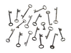 variety of original antique american residential stamped steel mortise lock skeleton keys with lightly incised manufacturer markings