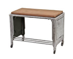 repurposed c. 1930's american art deco "skyscraper" style factory office brushed metal drop leaf typewriter table with newly added solid walnut wood top
