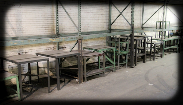 original reinforced c. 1940's vintage american industrial all-welded heavy gauge steel mobile factory cart with fully functional bassick casters