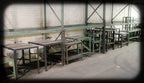 reinforced early 20th century american industrial custom-built maple wood foundry scrap metal mobile cart with riveted joint sheet metal corner guards