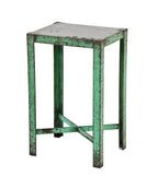 late 1940's vintage american industrial diminutive heavy gauge steel four-legged side table with original reseda green paint finish
