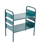 original green enameled bent tubular steel freestanding chicago public library shelving unit with pressed and folded sheet steel shelves