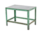 all-welded late 1940's heavy gauge steel four-legged stationary factory die table with original "machine green" enameled finish