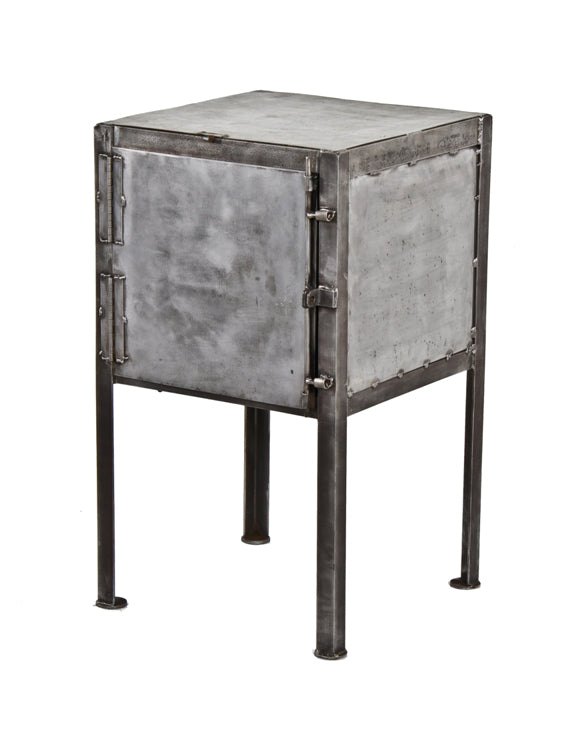 unusual c. 1930's american industrial custom-built freestanding factory foreman lockable strongbox comprised of welded joint steel