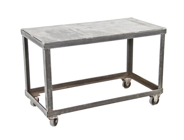 multi-purpose late 1940's american industrial refinished heavy gauge steel factory die cart with fully functional bassick steel casters