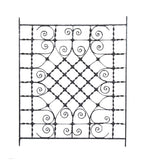 remarkably ornate late 1870's american oversized exterior black enameled twisted and scrolled wrought iron chicago mansion window guard