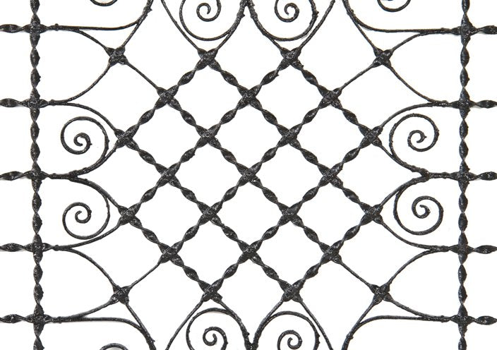 remarkably ornate late 1870's american oversized exterior black enameled twisted and scrolled wrought iron chicago mansion window guard